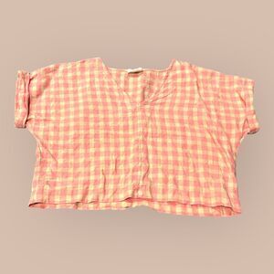 Lou & Grey Blouse Top Womens Medium Pink Beige Gingham Coastal Cowgirl Cottage